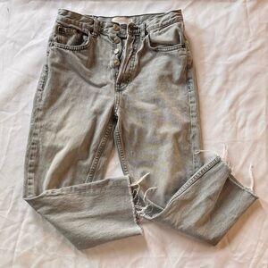 Topshop Gray Women's Straight Leg Jeans Sz 28 with Raw Hem and Button Fly